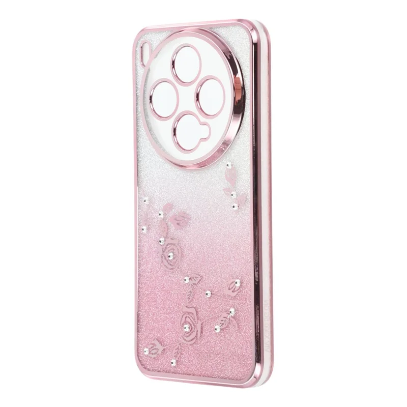 KADEM For vivo X300 5G Case Flower Pattern TPU Gradient Phone Cover with Lanyards - Rose Gold