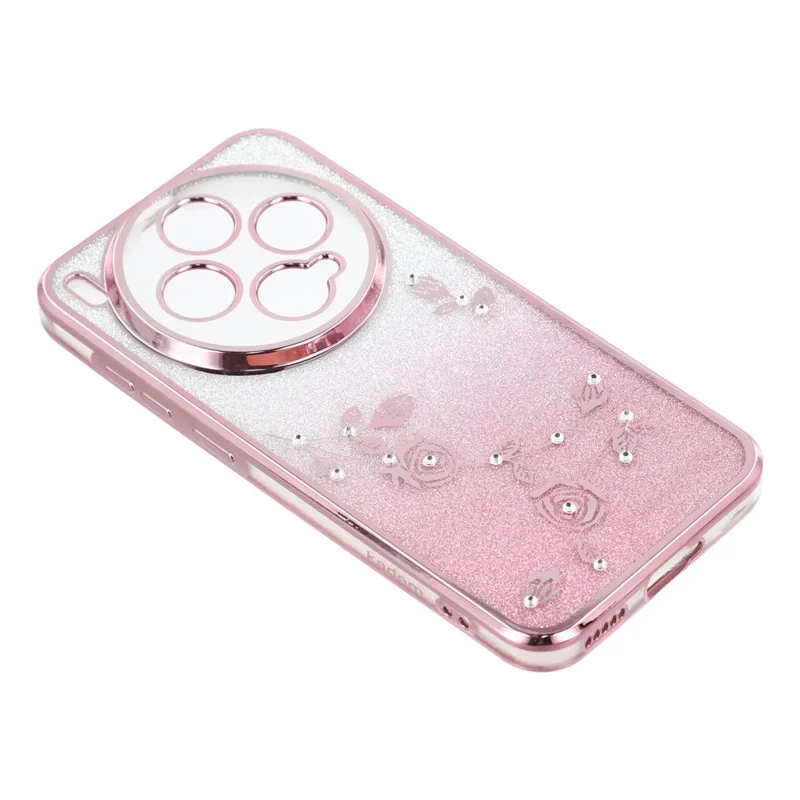 KADEM For vivo X300 5G Case Flower Pattern TPU Gradient Phone Cover with Lanyards - Rose Gold