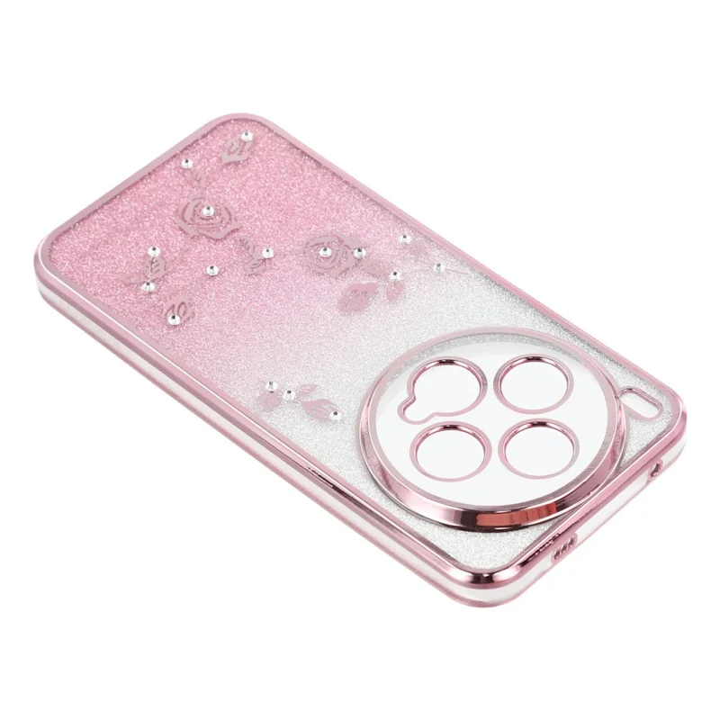 KADEM For vivo X300 5G Case Flower Pattern TPU Gradient Phone Cover with Lanyards - Rose Gold