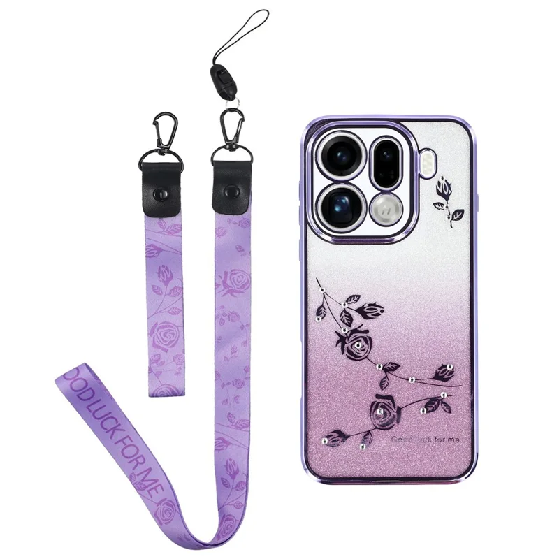 KADEM voor Oppo Find X9 Pro 5G hoesje met bloemenpatroon TPU-gradiënt telefoonhoes met lanyards - Paars