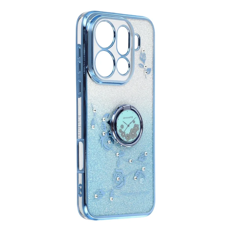 KADEM voor Oppo Find X9 Pro 5G hoesje met draairing standaard TPU bloemen telefoonhoesje met gradatie glitters - Blauw
