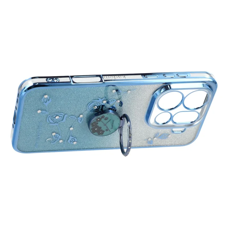 KADEM voor Oppo Find X9 Pro 5G hoesje met draairing standaard TPU bloemen telefoonhoesje met gradatie glitters - Blauw