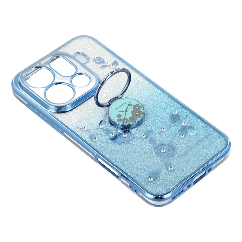 KADEM voor Oppo Find X9 Pro 5G hoesje met draairing standaard TPU bloemen telefoonhoesje met gradatie glitters - Blauw