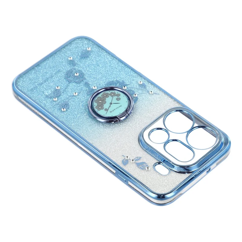 KADEM voor Oppo Find X9 Pro 5G hoesje met draairing standaard TPU bloemen telefoonhoesje met gradatie glitters - Blauw