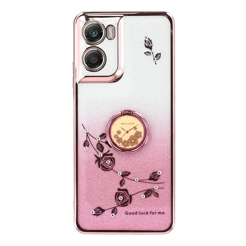 KADEM Per Motorola Moto G06 4G Custodia Anello Supporto TPU Fiori Copertura del Telefono Gradiente Glitter - Oro Rosa