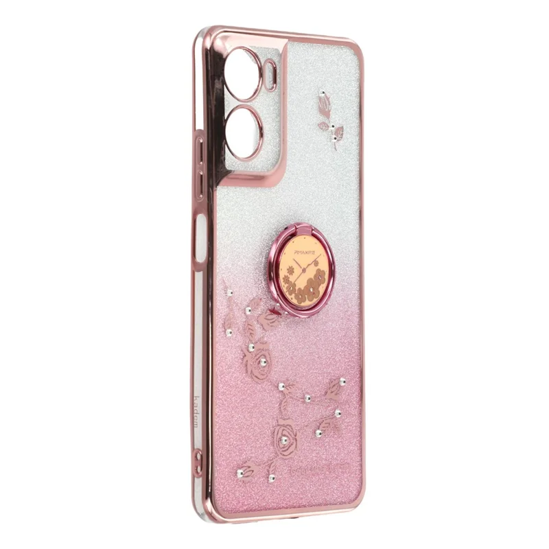 KADEM Per Motorola Moto G06 4G Custodia Anello Supporto TPU Fiori Copertura del Telefono Gradiente Glitter - Oro Rosa