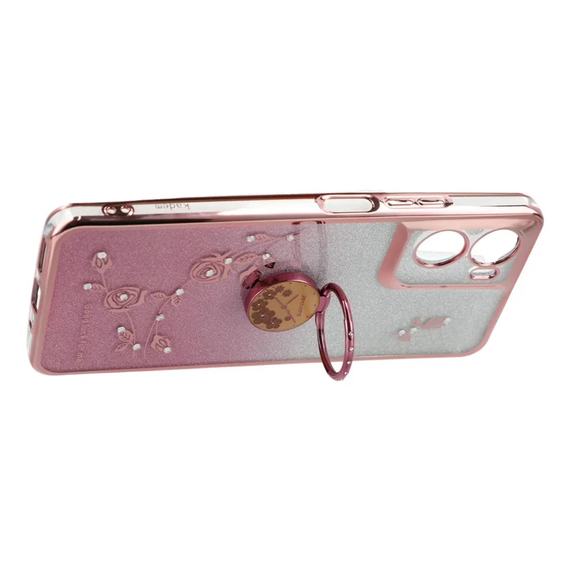 KADEM Per Motorola Moto G06 4G Custodia Anello Supporto TPU Fiori Copertura del Telefono Gradiente Glitter - Oro Rosa