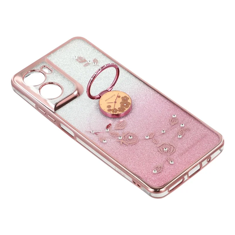 KADEM Per Motorola Moto G06 4G Custodia Anello Supporto TPU Fiori Copertura del Telefono Gradiente Glitter - Oro Rosa