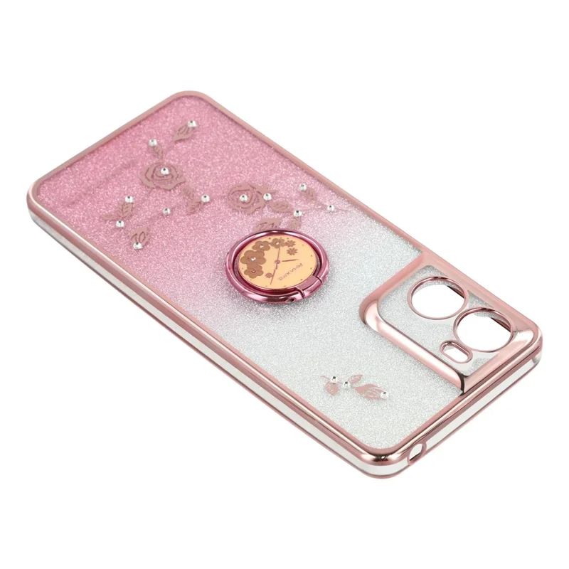 KADEM Per Motorola Moto G06 4G Custodia Anello Supporto TPU Fiori Copertura del Telefono Gradiente Glitter - Oro Rosa