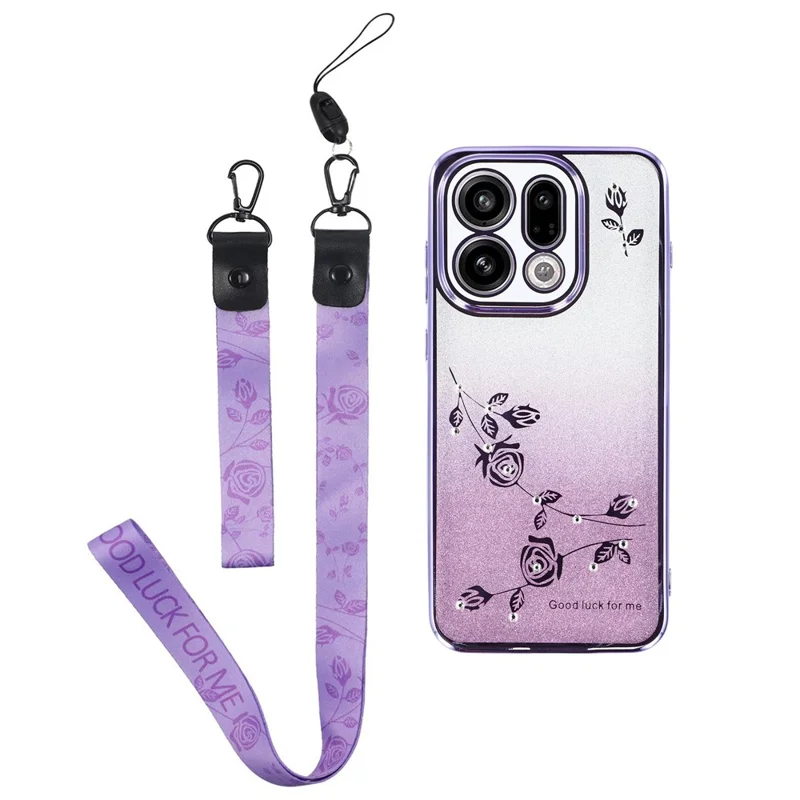 KADEM For Oppo Find X9 5G Case Flower Pattern TPU Gradient Phone Cover with Lanyards - Purple