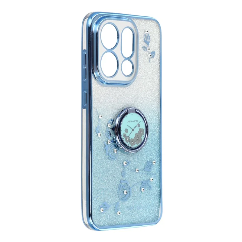 KADEM For Oppo Find X9 5G Case Ring Kickstand TPU Flowers Phone Cover Gradient Glitter - Blue