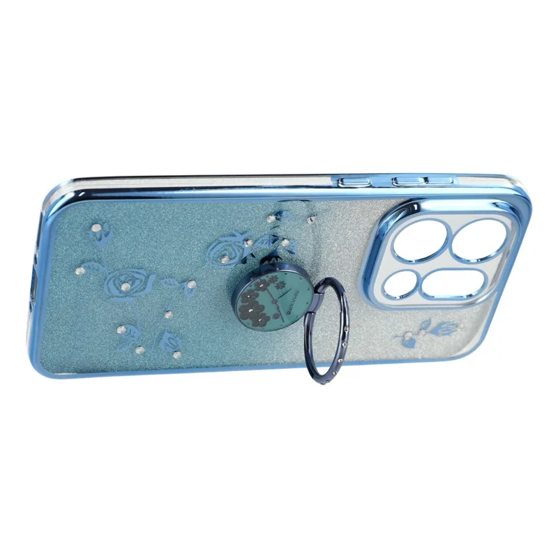 KADEM For Oppo Find X9 5G Case Ring Kickstand TPU Flowers Phone Cover Gradient Glitter - Blue