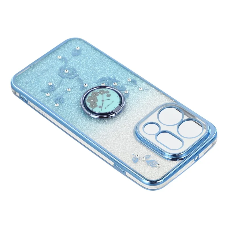 KADEM For Oppo Find X9 5G Case Ring Kickstand TPU Flowers Phone Cover Gradient Glitter - Blue
