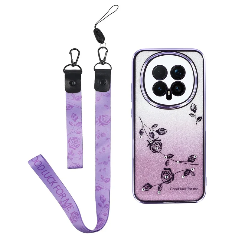 Capa de telefone KADEM For Honor Magic8 5G com padrão de flor, TPU gradiente e cordões - Roxo