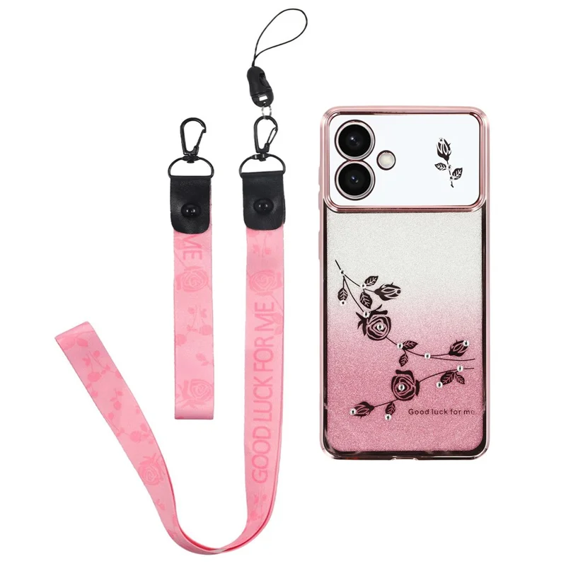 KADEM For Samsung Galaxy S26 Edge Case Flower Pattern TPU Gradient Phone Cover with Lanyards - Rose Gold
