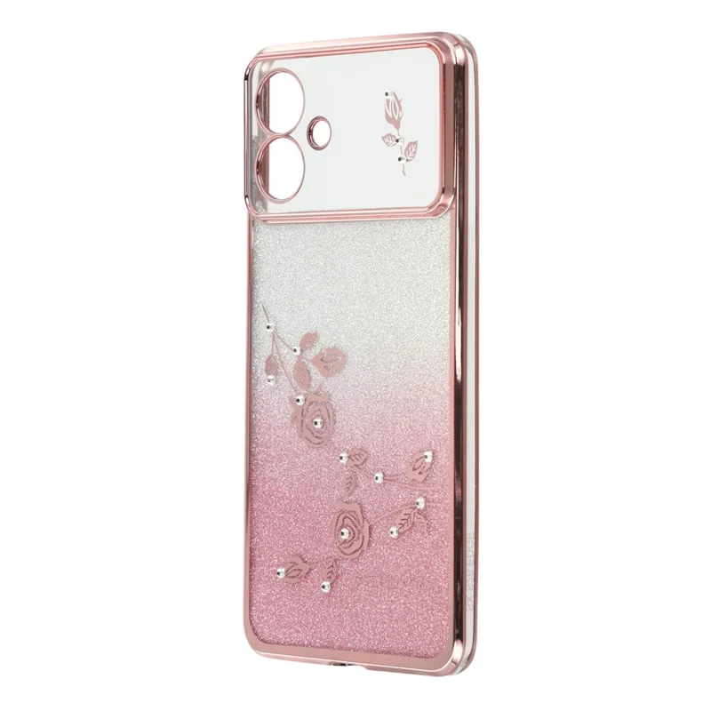 KADEM For Samsung Galaxy S26 Edge Case Flower Pattern TPU Gradient Phone Cover with Lanyards - Rose Gold