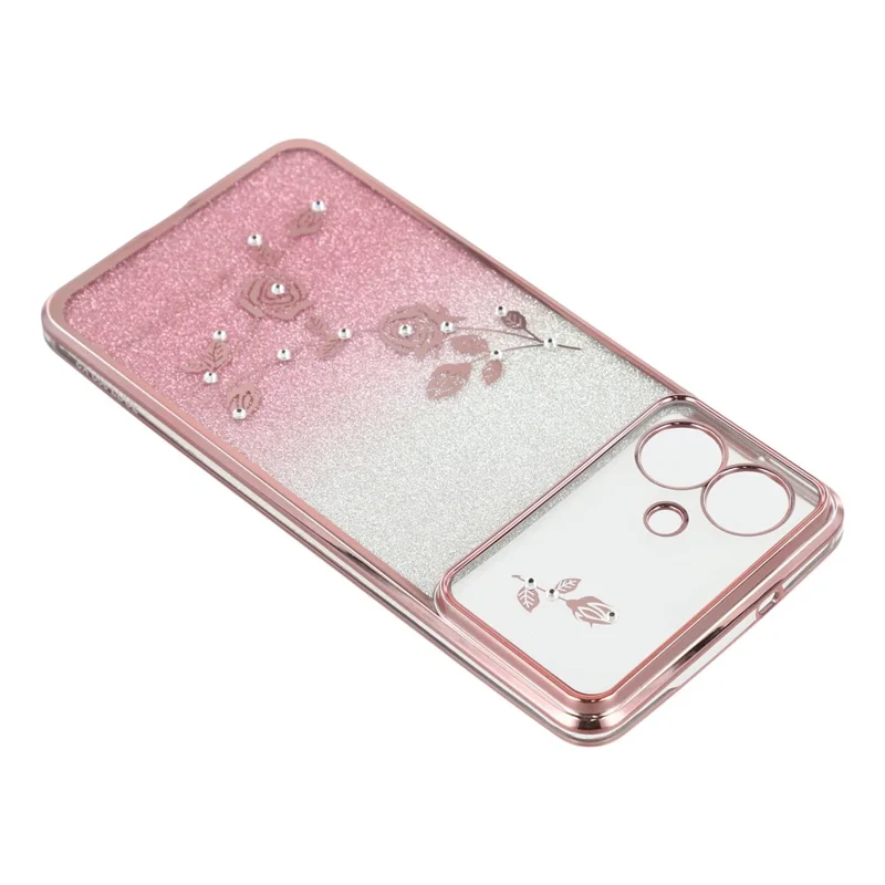 KADEM For Samsung Galaxy S26 Edge Case Flower Pattern TPU Gradient Phone Cover with Lanyards - Rose Gold