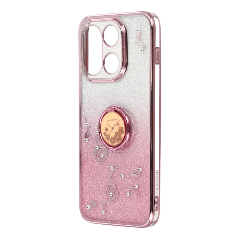 KADEM Funda para OnePlus 15 5G Anillo Soporte TPU Flores Cubierta de Teléfono Degradado Brillo - Oro Rosa