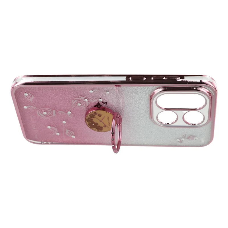 KADEM Funda para OnePlus 15 5G Anillo Soporte TPU Flores Cubierta de Teléfono Degradado Brillo - Oro Rosa