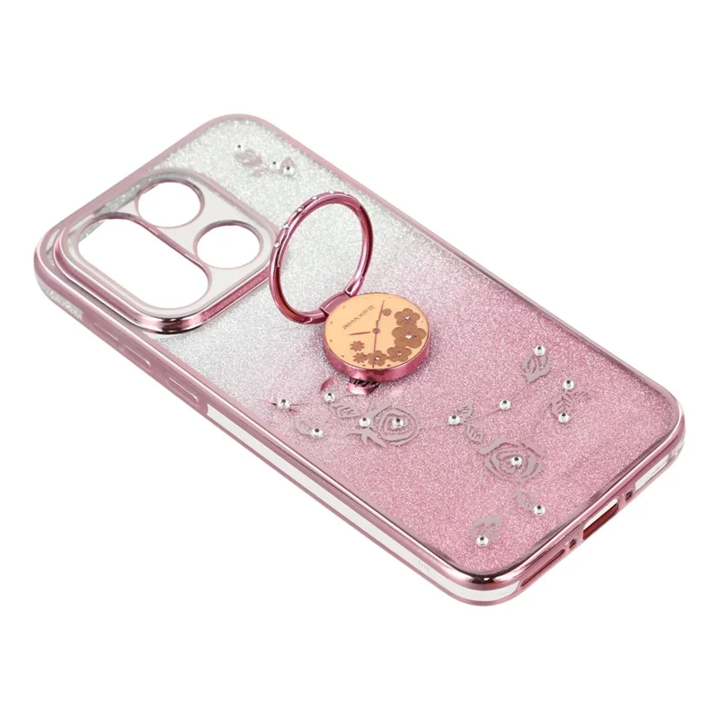 KADEM Funda para OnePlus 15 5G Anillo Soporte TPU Flores Cubierta de Teléfono Degradado Brillo - Oro Rosa