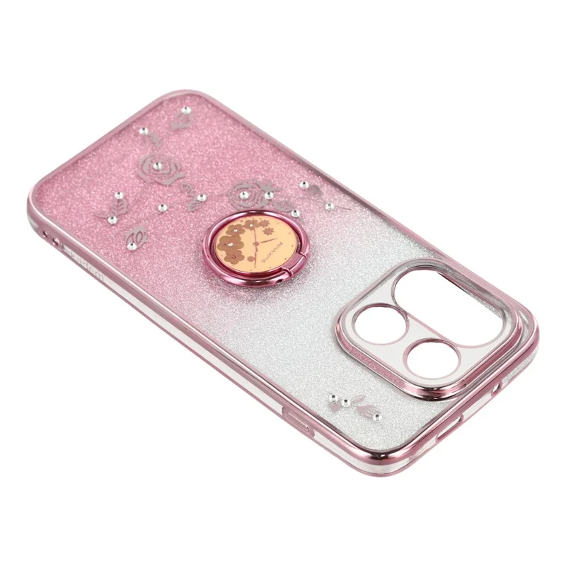 KADEM Funda para OnePlus 15 5G Anillo Soporte TPU Flores Cubierta de Teléfono Degradado Brillo - Oro Rosa