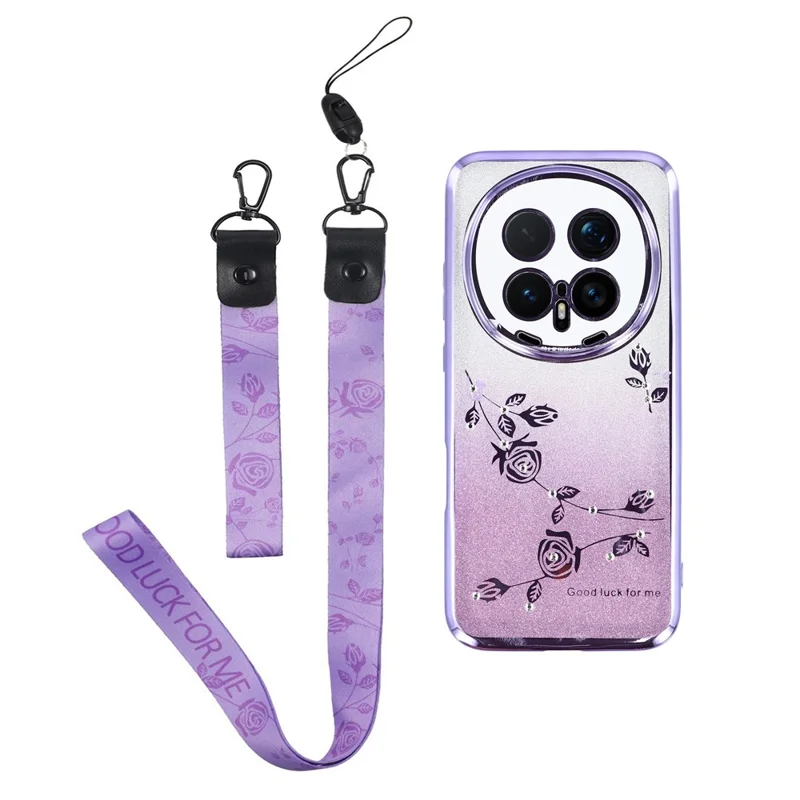 KADEM For Honor Magic8 Pro 5G Case Flower Pattern TPU Gradient Phone Cover with Lanyards - Purple