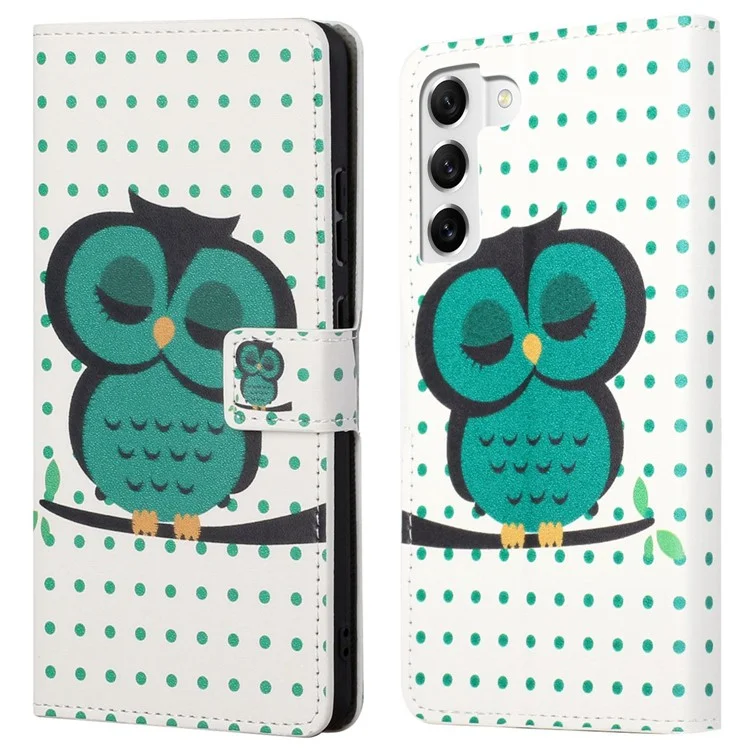 Pour Samsung Galaxy S23 Plus Protection Complète Case de Téléphone Portement Impression PU Curture PU Flio Couvert - Pointes / Chouette
