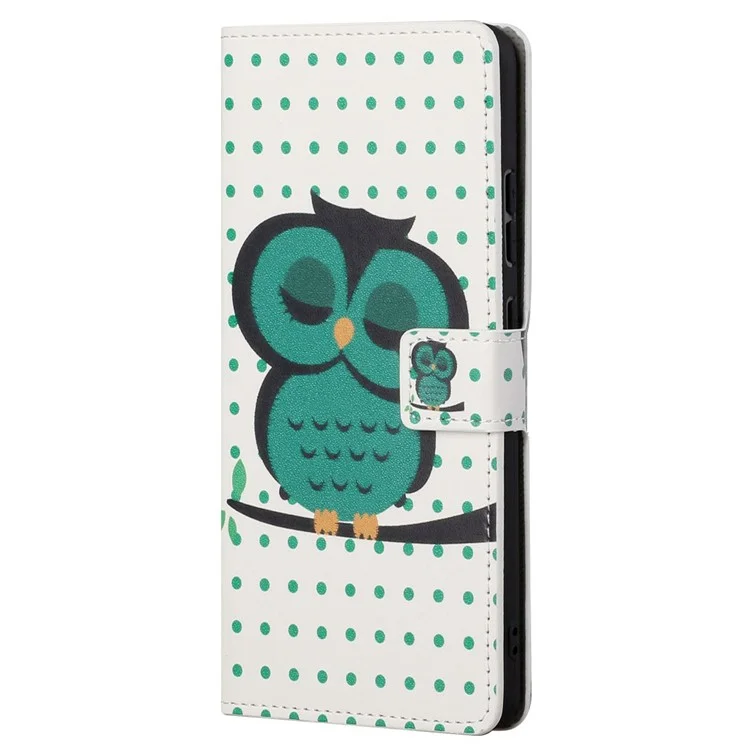 Pour Samsung Galaxy S23 Plus Protection Complète Case de Téléphone Portement Impression PU Curture PU Flio Couvert - Pointes / Chouette