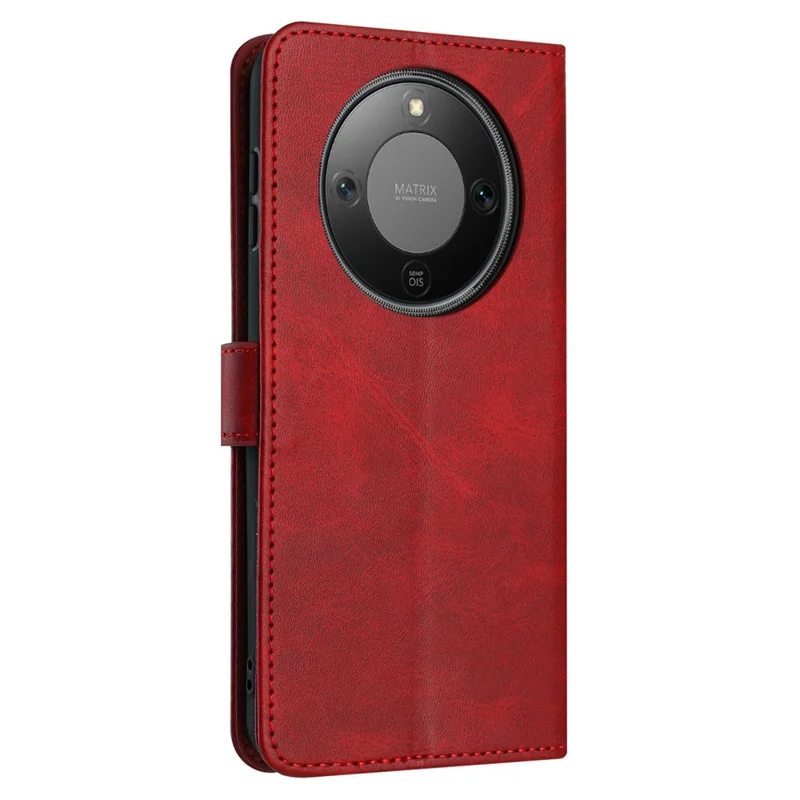 For Honor X70 5G  /  X9d 5G Wallet Case Flip Stand Calf Texture PU Leather Phone Cover with Strap - Red