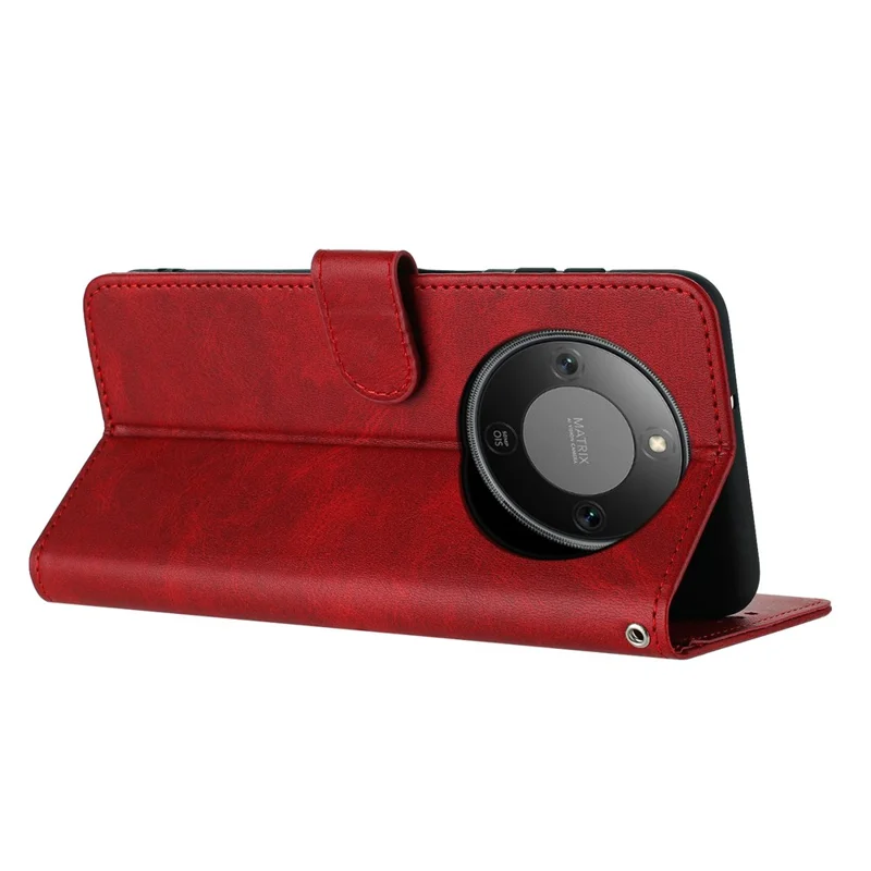 For Honor X70 5G  /  X9d 5G Wallet Case Flip Stand Calf Texture PU Leather Phone Cover with Strap - Red