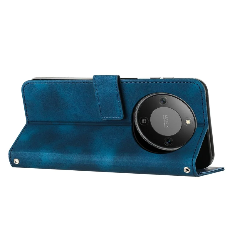 Для Honor X70 5G / X9d 5G Кожаный чехол с тиснением в виде треугольника и ручным ремешком - Синий