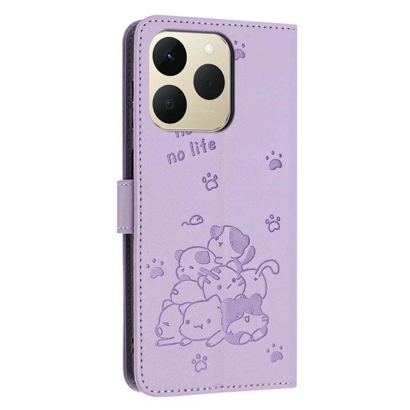 For Realme 15T 5G Wallet Case Cats Imprint Leather Phone Cover with Strap - Purple