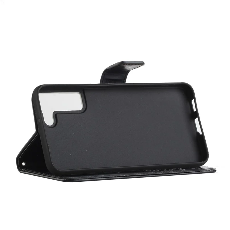 Full Protection Phone Cover for Samsung Galaxy S23+, PU Leather Imprinted Owl Tree Pattern Magnetic Clasp Flip Wallet Case with Stand - Black