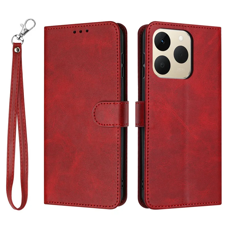For Realme 15T 5G Wallet Case Flip Stand Calf Texture PU Leather Phone Cover with Strap - Red