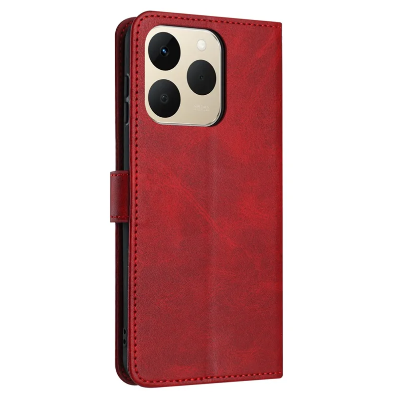 For Realme 15T 5G Wallet Case Flip Stand Calf Texture PU Leather Phone Cover with Strap - Red