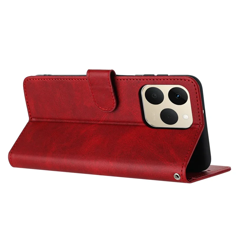 For Realme 15T 5G Wallet Case Flip Stand Calf Texture PU Leather Phone Cover with Strap - Red