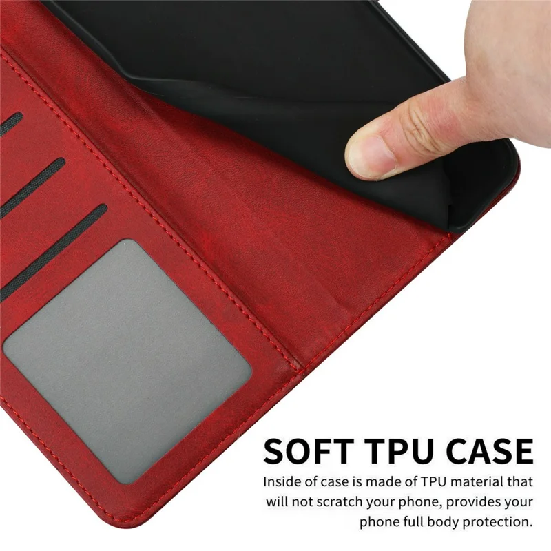 For Realme 15T 5G Wallet Case Flip Stand Calf Texture PU Leather Phone Cover with Strap - Red
