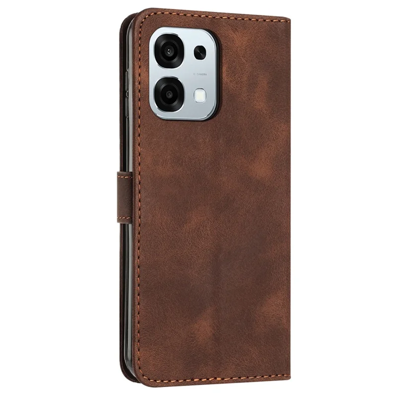 Futera skórzana na Oppo F31 5G / A6 Pro 5G / 4G z nadrukiem trójkątów z paskiem na rękę - Brązowa