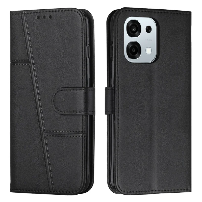 Leren telefoonhoesje voor Oppo F31 5G / A6 Pro 5G / 4G, inklapbare standaard, portemonnee, fliphoes met riem - Zwart