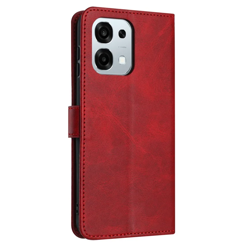 Carteira de Couro para Oppo F31 5G / A6 Pro 5G / 4G Flip Stand Textura de Bezerro Capa de Telefone de Couro PU com Alça - Vermelho