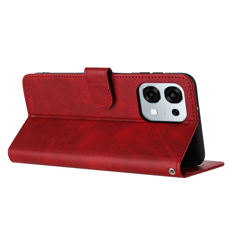 Carteira de Couro para Oppo F31 5G / A6 Pro 5G / 4G Flip Stand Textura de Bezerro Capa de Telefone de Couro PU com Alça - Vermelho