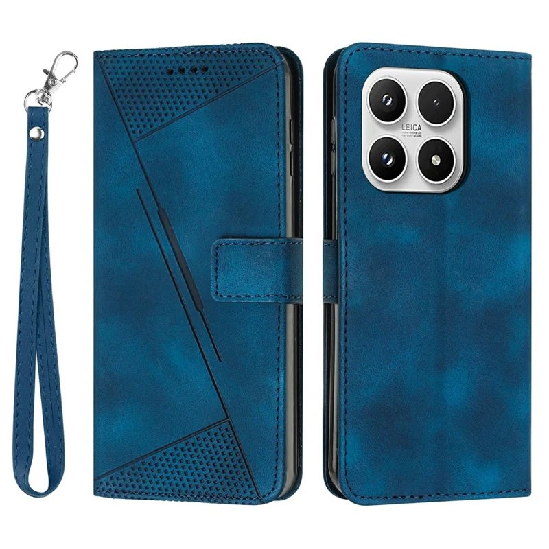 Capa de Couro Impressa com Triângulo para Xiaomi 17 com Alça de Mão - Azul