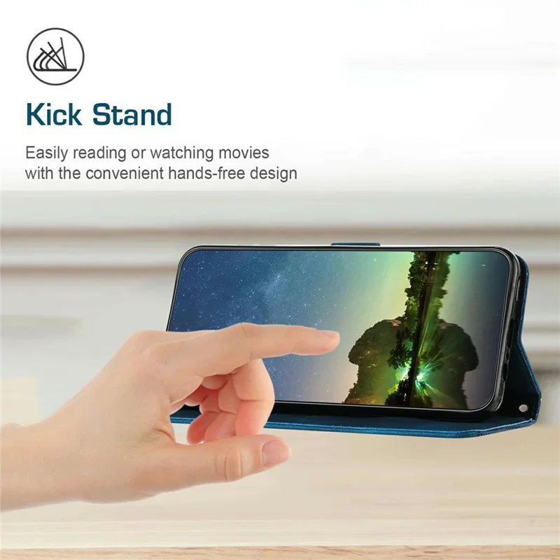 Capa de Couro Impressa com Triângulo para Xiaomi 17 com Alça de Mão - Azul