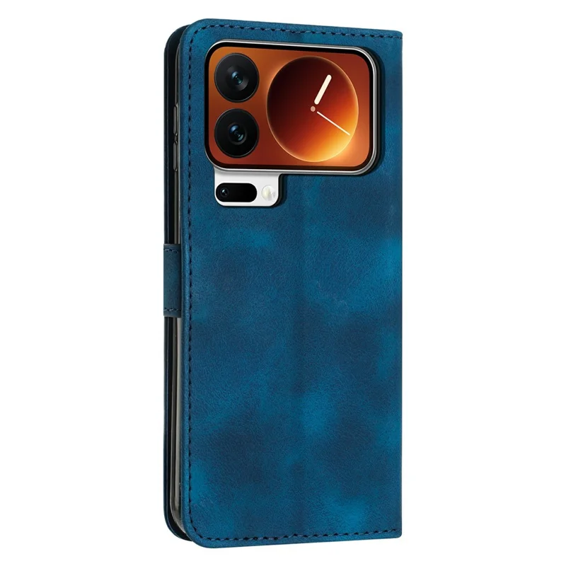 Custodia in pelle per Xiaomi 17 Pro Max con Cover per telefono stampata a triangolo con cinturino da polso - Blu