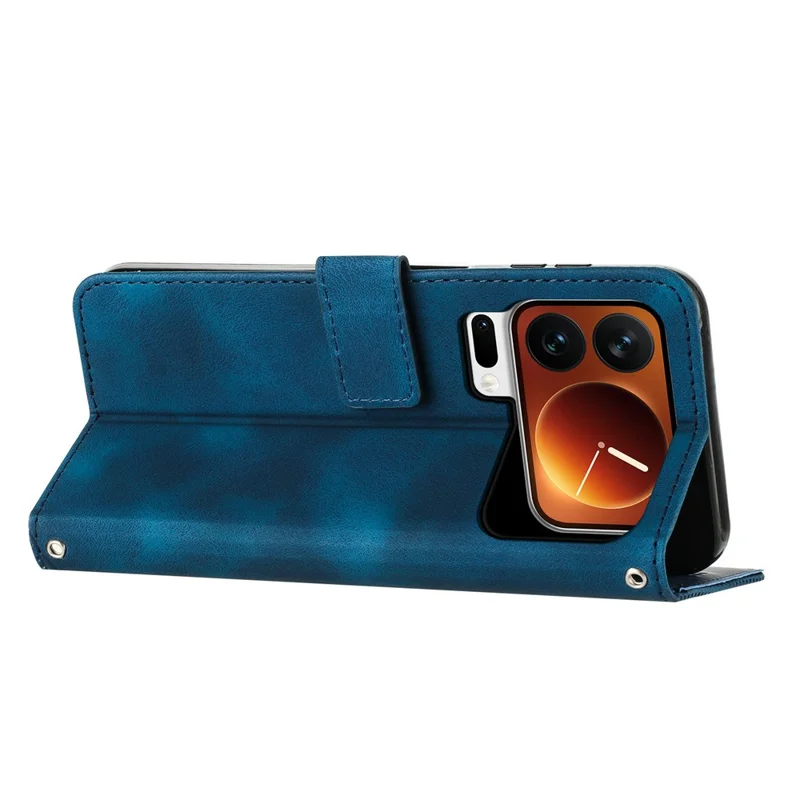 Custodia in pelle per Xiaomi 17 Pro Max con Cover per telefono stampata a triangolo con cinturino da polso - Blu