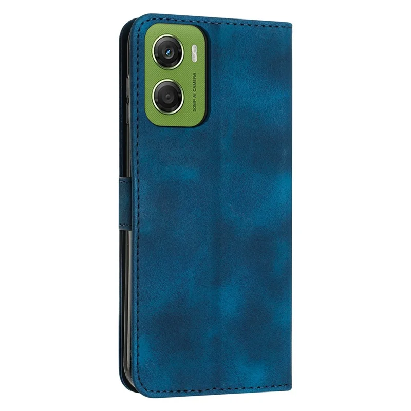 For Motorola Moto G06 Power 4G / G06 4G Leather Case Imprinted Triangle Phone Cover with Hand Strap - Blue