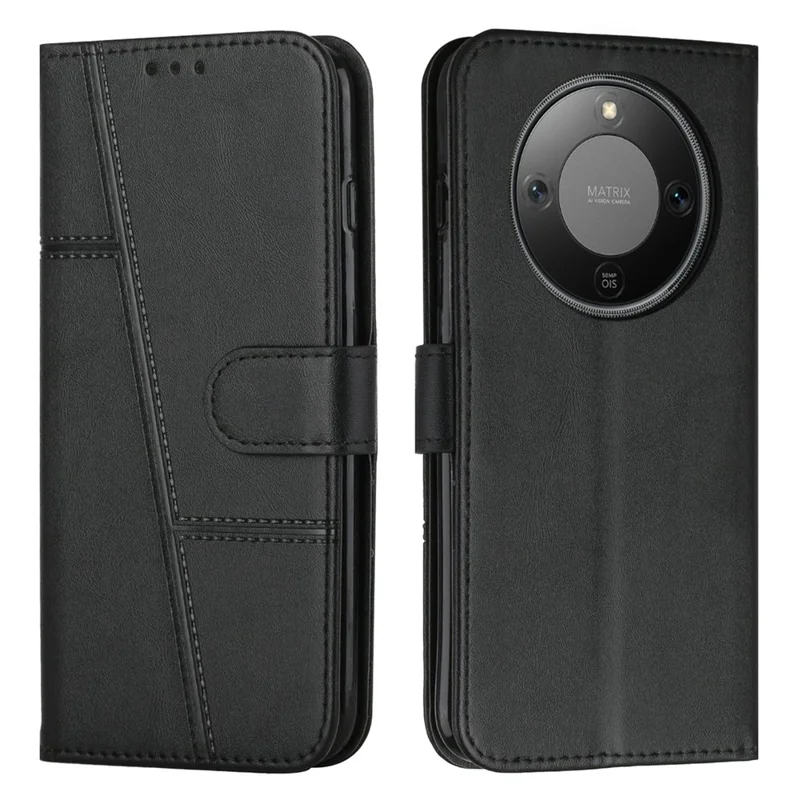 Чехол для телефона с кожаным покрытием, складной подставкой и бумажником для моделей For Honor X70 5G / X9d 5G - черный