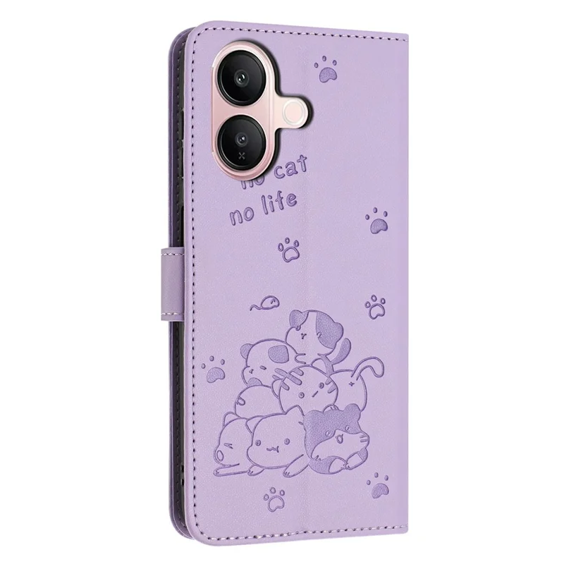 For vivo V60 Lite 5G  /  4G Wallet Case Cats Imprint Leather Phone Cover with Strap - Purple
