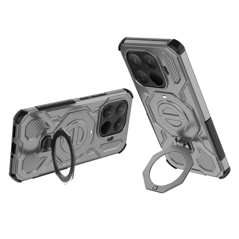 Custodia magnetica per Xiaomi 15T Pro, supporto girevole in metallo, custodia posteriore per telefono in PC + TPU antiurto - Grigio