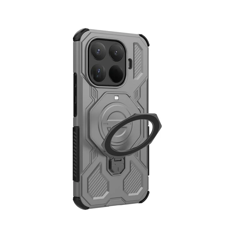 Custodia magnetica per Xiaomi 15T Pro, supporto girevole in metallo, custodia posteriore per telefono in PC + TPU antiurto - Grigio